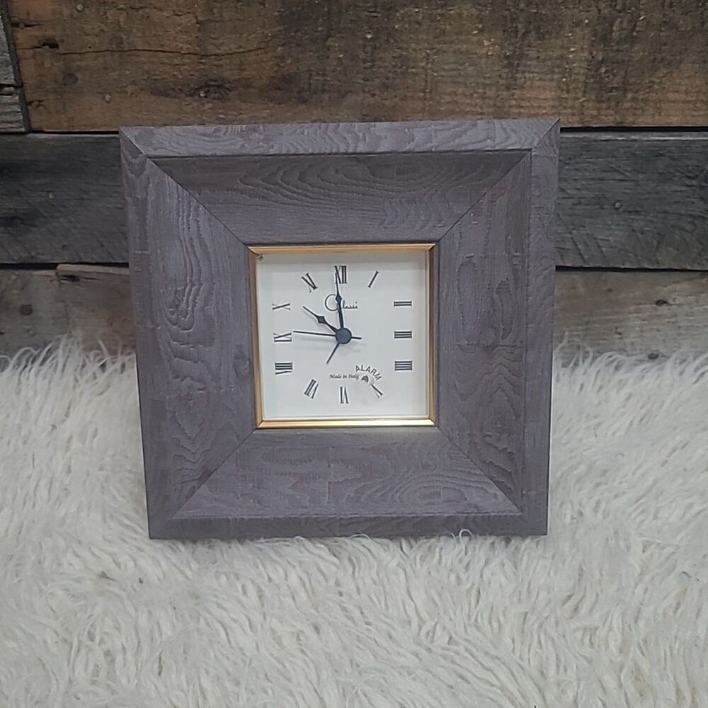 Desk Clock Galassi Wood Square Frame Made In Italy Standing EUC